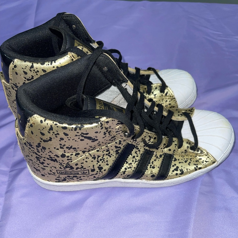 Adidas Superstar Metallic Gold Black Splatter Sneakers Shoes